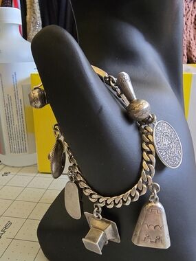 Vintage Castelan Aztec Sterling Silver Charm Bracelet #0925